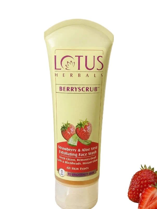 Berryscrub Strawberry & Aloe Vera Exfoliating Face Wash | Deep Cleansing Face Wash for All Skin Types | Removes Dead Skin Cells & Blackheads | Instant Glow Face Cleanser