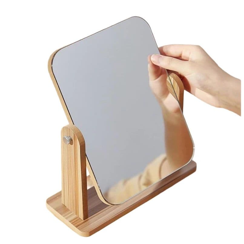 Wooden Makeup Mirror for Tabletop Vanity, Compact Dressing Mirror with Clear Reflection, Decorative Desk Mirror for Bedroom, Bathroom, Study Room, Beauty Setup (Pack of 1)