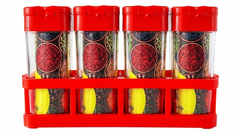 Spice Storage Container Set with Rack (4 Pcs) | Airtight Flip-Top Masala Jars with Organizer Stand | Kitchen Spice Holder for Masala Chilli Turmeric