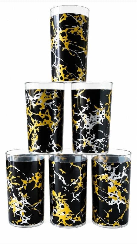 Printed Unbreakable Plastic Drinking Water Glass Set of 6 | BPA Free Transparent Juice Cocktail Lassi Soda Milkshake Beer and Wine Style Glasses for Home Kitchen Dining Use | Multicolour