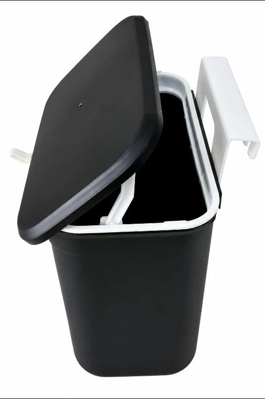 Homy Hanging Trash Bin with Lid | Cabinet Door Kitchen Dustbin | Wall Mounted Waste Bin with Adhesive Hooks | Two Way Lid Garbage Bin for Home Office (Black)