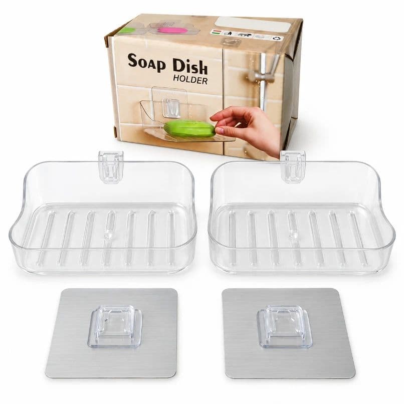 Self-Adhesive Soap Holder for Bathroom | Transparent Plastic Soap Stand | 2 pcs